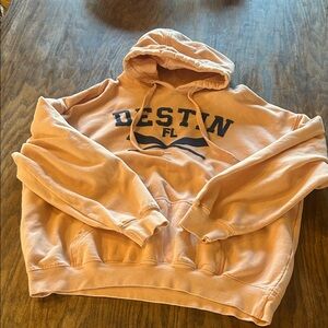 Peach Hoodie with Navy Lettering